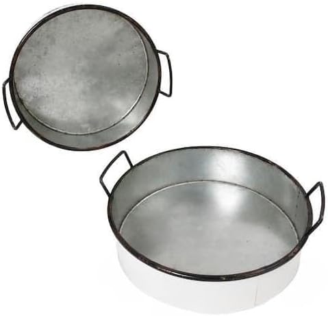 For 2-Piece White Iron and Silver Metal Serving Tray Set with Handles