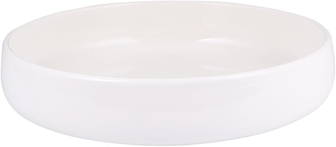 Ceramic Dinner Plate and Food Serving Dish 21cm Glossy White Shallow Bowl for Western Cuisine Pasta Breakfast Appetizer Plates Household Tableware