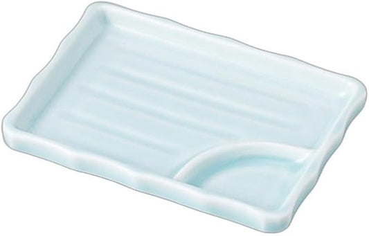 Blue and White Porcelain 5.5 Rectangular Divider Plate [ 5.3 x 4.2 x 0.7 inches (13.6 x 10.7 x 1.9 cm) ] | Ceramic Plate, Reinforced Porcelain, Setomonohonpo