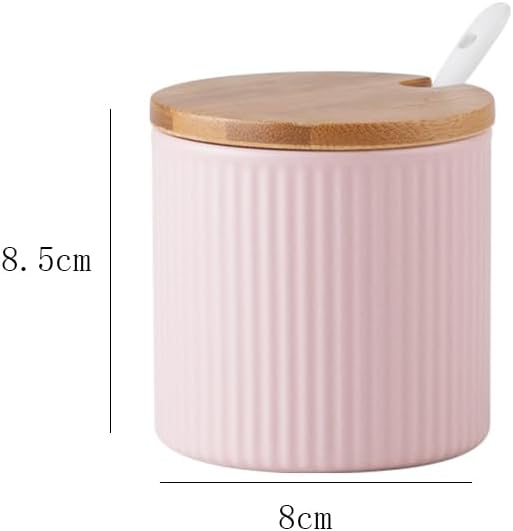 300ml Ceramic Sugar Bowl,Porcelain Salt Bowl Condiment Jar Spice Container with Bamboo Lids Porcelain Spoon,Spice Jar Seasoning Condiment Pot for Home Kitchen (Green)