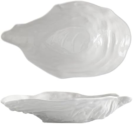 Kitchen Plates 7.5-inch Creative White Oyster Shell Ceramic Plate Household Appetizer Tableware Simple Western Restaurant Dish Commercial Restaurant Plates(9.5 in)