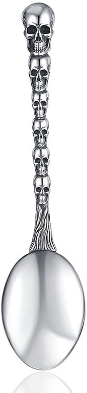 Skull Motif Serving Spoon Fork Set, Premium Stainless Steel Fork Spoon Silverware Set, Unique styles 3D Skulls, Dishwasher Safe, for Home, Kitchen, or Halloween Decorations