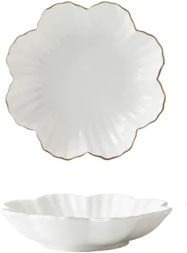 Kitchen Plates Flower Shape Ceramic Plate Nordic Floral White Porcelain Dinner Plate Soup Salad Bowl Dessert Dish Tableware Restaurant Plates(8 inches)