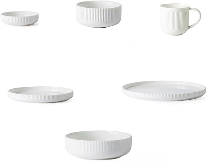 Ceramic Tableware Nordic Ceramic Tableware Matte Glazed Style Dishes Sets Salad Soup Bowl Flat Plate Dinnerware Dinner Set,White 2 Person Set