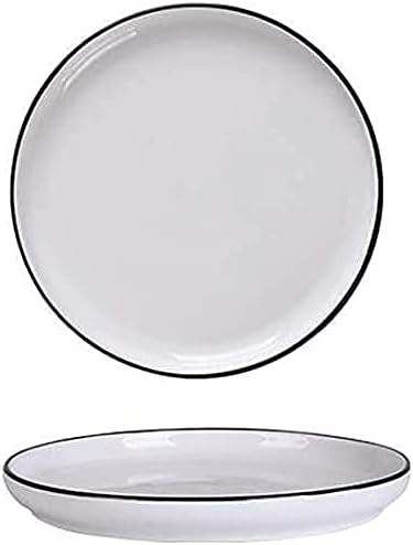 Dinnerware Set Kitchen and Dining, European Nordic Household Ceramic Tableware Simple Black Black Cutlery Plate White L 8 Inch,