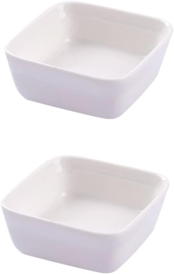 OUNONA 2PCS Square White Ceramic Dipping Dishes Mini Appetizer Plates for Seasoning Sauce for Kitchen Use and Parties