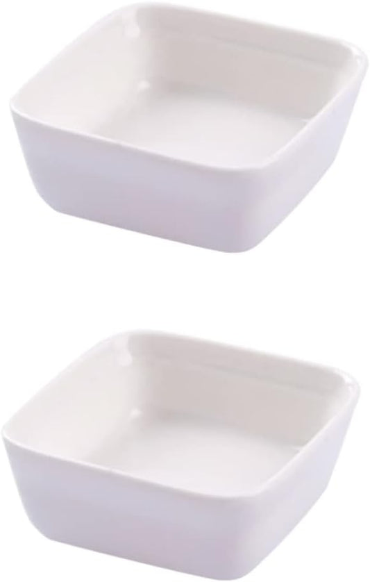 OUNONA 2PCS Square White Ceramic Dipping Dishes Mini Appetizer Plates for Seasoning Sauce for Kitchen Use and Parties