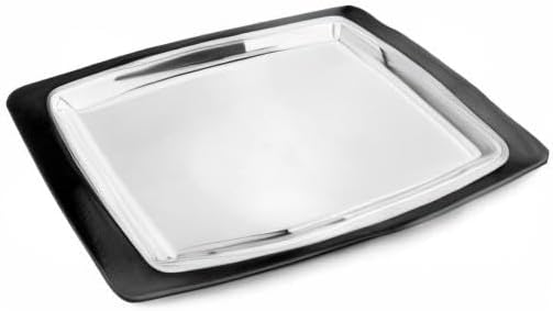 New Star Foodservice 26672 Rectangular Stainless Steel Sizzling Platter with Insulated Holder, 11" x 7.25", Black