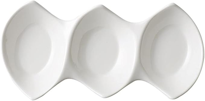 Ceramic cutlery salad bowl 19 Oz Sauce Dish White Ceramic 3 Compartment Divided Appetizer Plates Soy Sauce Dipping Dishes Ketchup Vinegar Appetizer or Snack Dessert Condi,White-12.99×6.14×1.89in