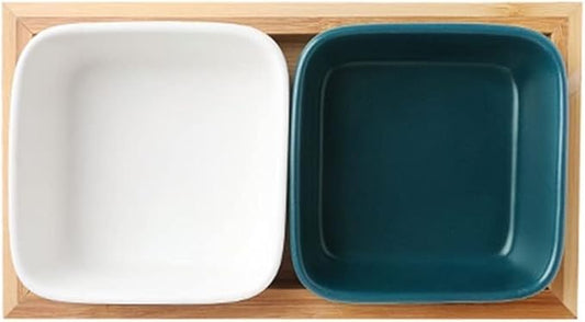 Sauce Dish 2pcs Snack Serving Platter with Tray Ceramic Fruit Appetizer Nuts Vinegar Serving Plate Sauce Dish for Home Party Restaurant(Two Compartments) Dipping Bowls (C)