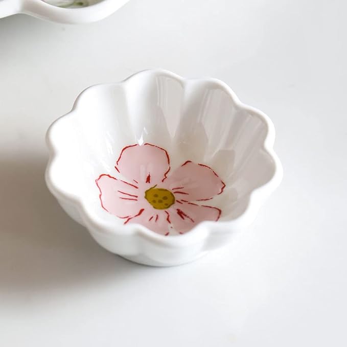 Appetizer Bowls Sauce Dish Flower Shape Ceramic Mini Condiment Dishes Side Dish Appetizer Plates Sushi Soy Dipping Bowls Snack Serving Saucer Set(Set of 2) Salad Bowls (Color : Pink)