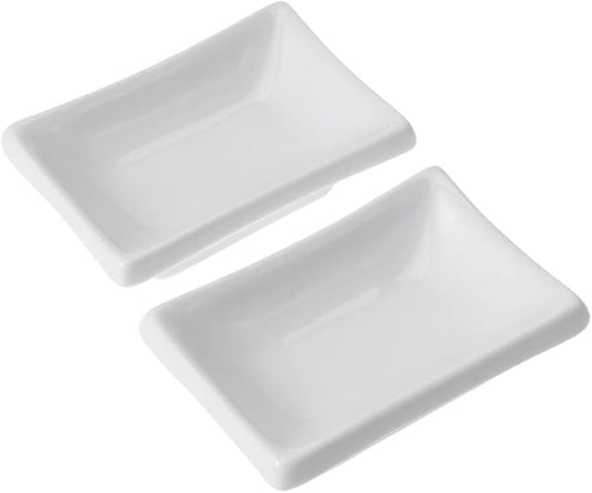 2pcs White Ceramic Appetizer Serving Tray Snack Dishes for Sauce Dishes Snack Plate Condiment Plate Food Display Tray