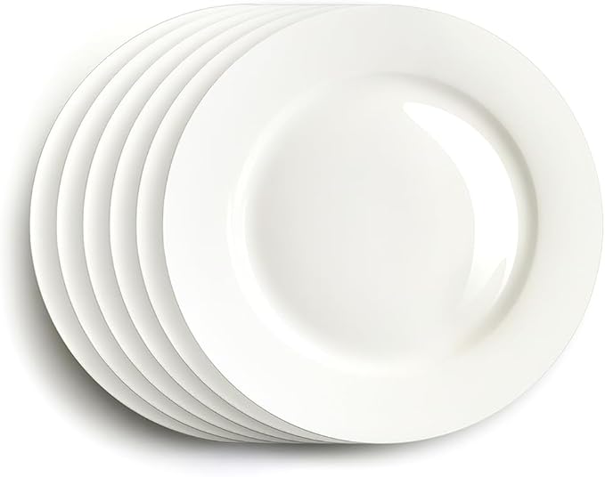 IQCWOOD Ceramic White Dinner Plates Set of 6, 10.5 Inch Round Plates for Pizza Salad Pasta Appetizer Steak Porcelain Serving Dishes Restaurant Dishes, Salad Plates, Scratch Resistant