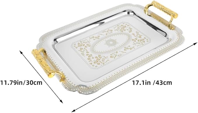 Alipis Stainless Steel Serving Tray Rectangle Vintage Fruit Snack Tray with Handle European Style Dessert Cake Tray Jewelry Plate for Restaurants Coffee Table Breakfast Drink Snack Decor