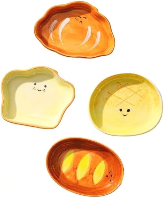 4-Pack Cute Bread-Shaped Ceramic Dipping Bowls, Adorable Mini Sauce Dishes for Soy Sauce,Seasoning, Hot Pot & Sushi, Home Kitchen Tableware Set
