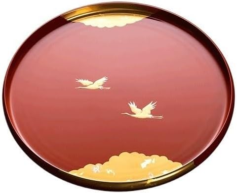 Wooden Tray Front Heavy Lacquer Resin Round Tray Japanese Handmade Crane Lacquer Tray Dry Tea Tray Tea Restaurant Dining Tray Serving Tray with Handles(A)