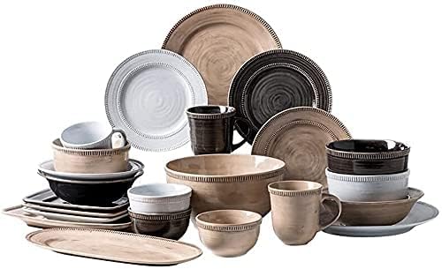 Dinnerware Sets Dish Set,Retro American Porcelain Tableware Set with Plates Bowls and Dish,Ceramic Dinner Set for Home Kitchen and Dinning