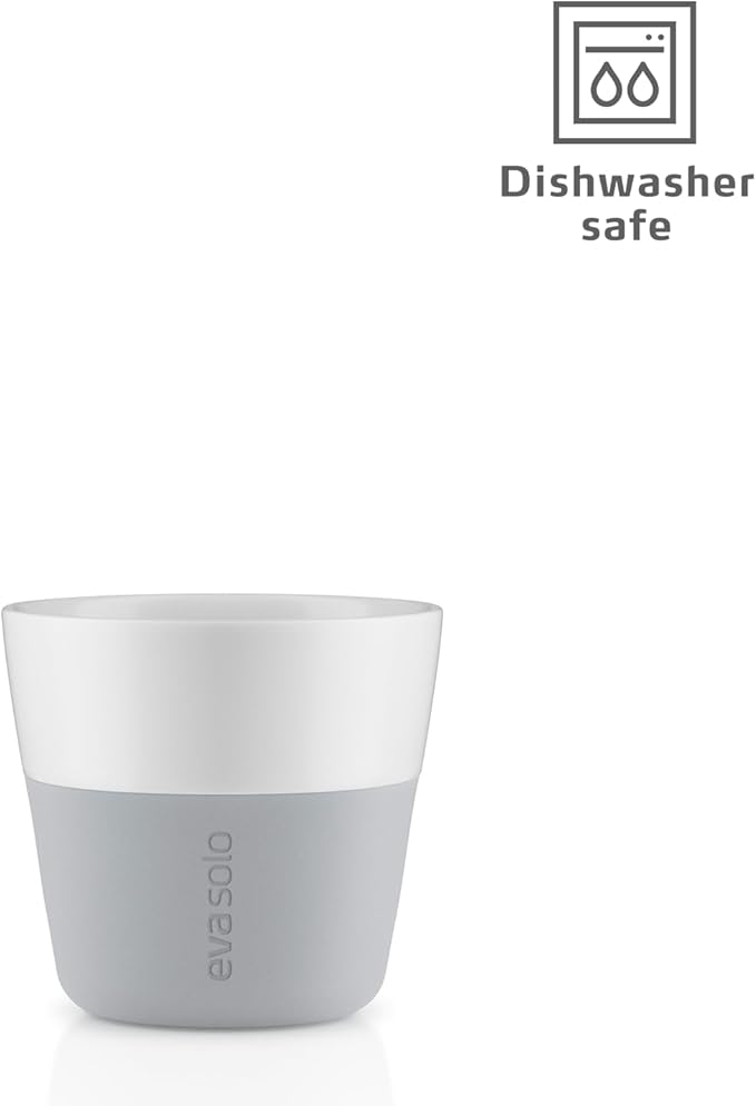 Eva Solo | 2 Lungo Tumbler Mugs | 8 oz Porcelain Coffee Cup Tumblers with Silicone-coated Grip for a secure grip | Dishwasher Safe | Danish Design, Functionality & Quality | Marble grey