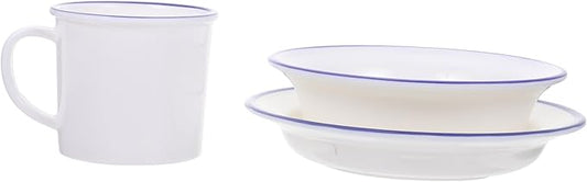 Cabilock Retro Enamelware Tableware Service White Sturdy Household Soup Bowls Plates Cups Creative Kitchen Dinnerware for Rice Soup Salad