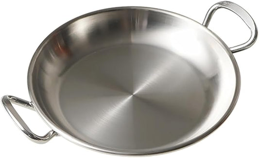 Ciieeo Metal Tray Stainless Steel Round Plate Dish Dessert Plate with Double Handles Snack Appetizer Tray Noodle Bowl Salad Serving for Home Restaurant Camping Silver