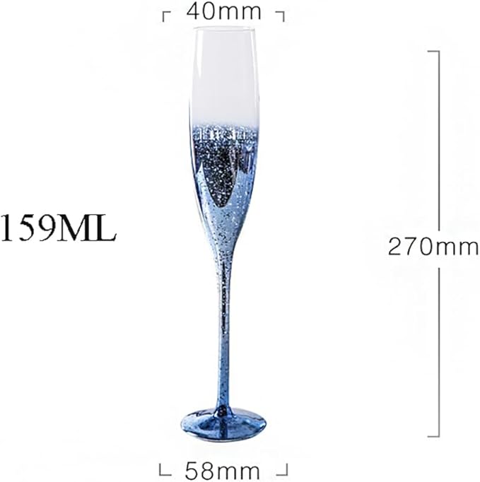 Blue Crystal Wine Glasses Set of 2 Champagne Flutes,Starry Sky Glass for Wedding and Champagne (2, Champagne Flute-Blue Starry Sky)