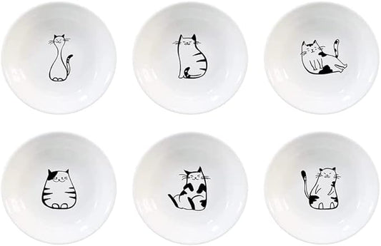 Ceramic Cat Appetizer Plates, Dessert Plates, Seasoning Plates - Set of 6