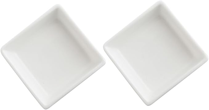 PRETYZOOM 2Pcs Ceramic Square Dessert Bowls for Sauce Snacks Pudding and Appetizers Kitchen Storage Plates for Home Restaurant Buffet and Hot Pot Use