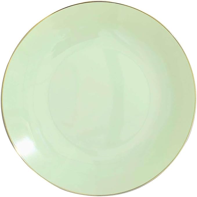 Efavormart 10 Pack | 8" Glossy Sage Green Round Plastic Dinner Plates With Gold Rim, Disposable Party Plates