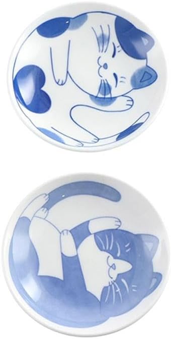 Japanese Sushi Sauce Plate Small Lucky Cat Pattern Soy Sauce Dish Mini Round Ceramic Glazed Plates for Appetizer Dessert Fruit(A)