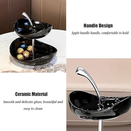 Ceramic Tiered Fruit Bowl, Cute Decorative Snack Plate for Coffee Table, Layer Dessert Tray for Kitchen Counter, Christmas Serving Fruit Display (Red-Double layer)