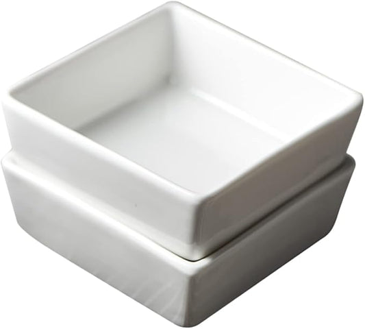 2pcs Square Mini Ceramic Seasoning Dishes Pure White Condiment Plates for Sauces and Appetizers for Entertaining and Dining