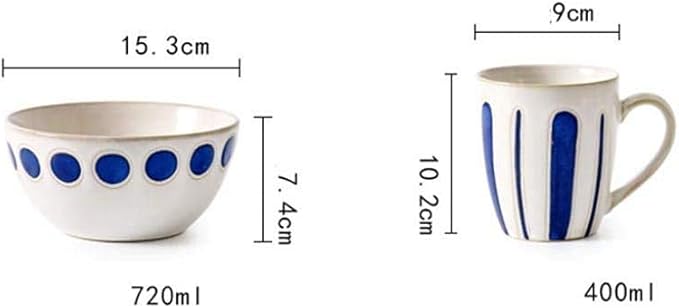 Elegant Fine Dinnerware Set,4 Pieces Blue White Ceramic Dinner Set Porcelain Mug Plate Bowl Lead Free Tableware