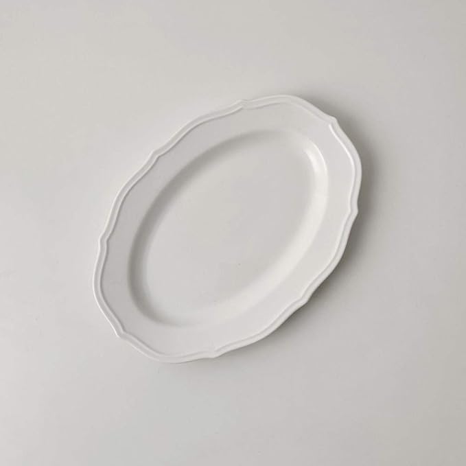 Retro lace plate Simple oval ceramic plate Salad plate Breakfast plate Dessert plate-Oval plate 10 inch/length 25cm