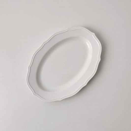 Retro lace plate Simple oval ceramic plate Salad plate Breakfast plate Dessert plate-Oval plate 10 inch/length 25cm
