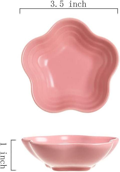 Gaolinci 3.5 Inches Flower Shape Ceramic Sauce Dish,Mini Side Seasoning Dish,Snack Serving Dishes,Porcelain Small Saucer Set(Plum Flower, Set of 4)
