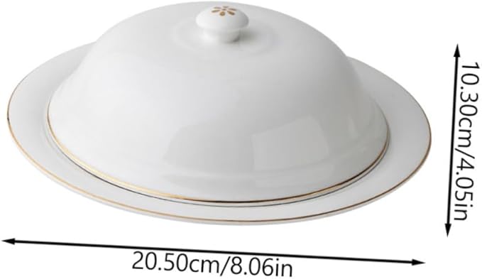 Mobestech Gold Trimmed Ceramic Plate with Lid for Western-style Cuisine Steak Serving Tray Food Storage Dishwasher Safe for Entertaining and Meal Prep
