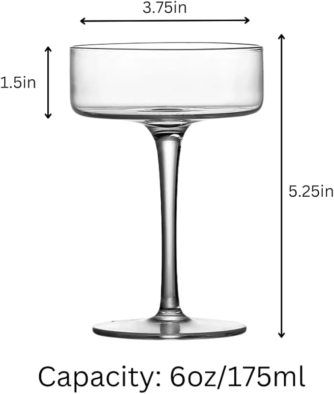 LEMONSODA Clear Martini Coupe Glasses - Classic Barware for Espresso Martini, Manhattan, Cosmopolitan – Handcrafted Luxury Glassware for Home Entertaining (Clear 6.5oz, Set of 4)
