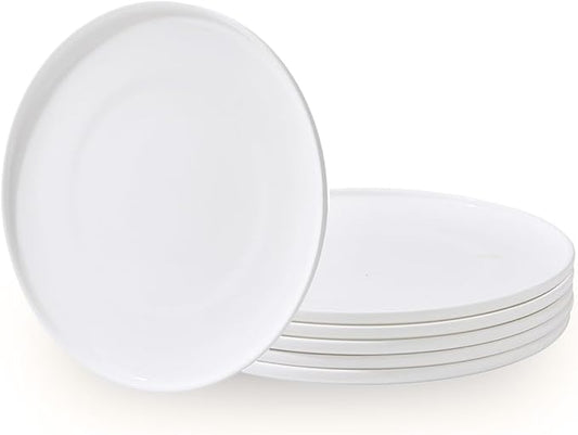 AntoKueh White Salad Plates Set of 6, 8.3 Inch Fine Bone China Small Dishes with Shallow Edge for Dessert, Appetizer, Steak, Dishwasher/Microwave safe