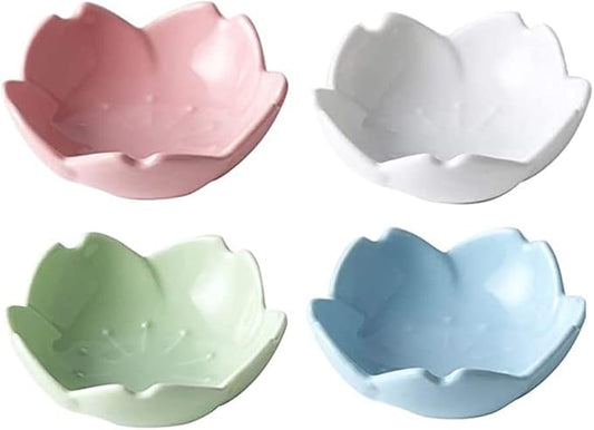 123Arts 4pcs Ceramic Appetizer Plates Sakura Shape Sauce Dishes Dipping Bowls