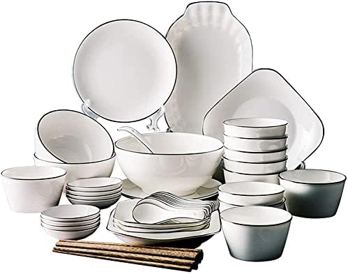50 Piece White Dinnerware Set Ceramic Plates and Bowls Sets High Temperature Firing Microwave Oven Disinfection Cabinet Dishwasher Safe