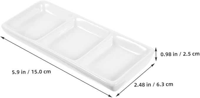 Ciieeo 2pcs Ceramic Divided Sauce Dish Compartment Snack Platter Minimalist Appetizer Serving Tray for Dips Sauces and Condiments White Design