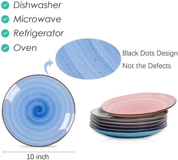 Selamica Ceramic 10 inch Dinner Plates, Large Dessert Salad Plates, Porcelain Serving Plate for Appetizer, Pancakes, Steak, Set of 6, Black Speckles, Gradient Color