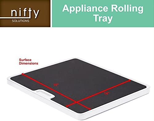 Nifty Large Appliance Rolling Tray - White, Home Kitchen Counter Organizer, Integrated Rolling System, Non-Slip Pad Top for Coffee Maker, Stand Mixer, Blender, Toaster
