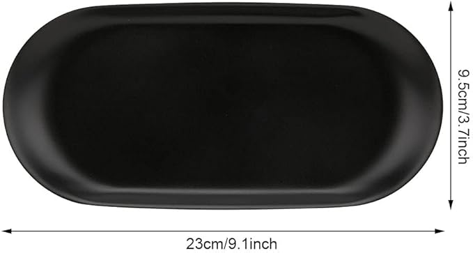 2Pcs Oval Metal Trays, Black Stainless Steel Decorative Tray Serving Plate Vanity Trays, Bathroom Candle Trays Fruit Snacks Tray, 23 x 9.5cm