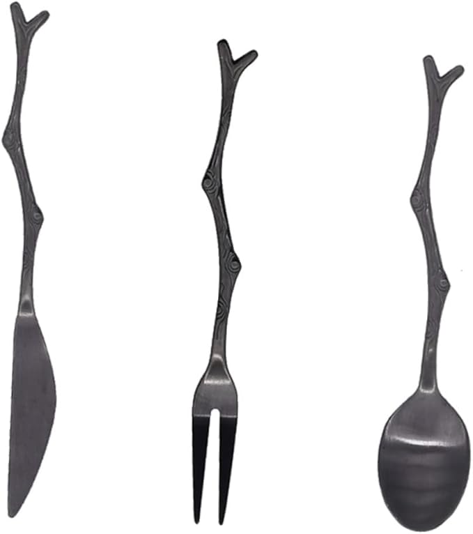 3-Piece Vintage Tree Branch Design Stainless Steel Cutlery Set Fork and Spoon Kit for Home and Restaurant Use for Serving Fruit Elegant Tableware