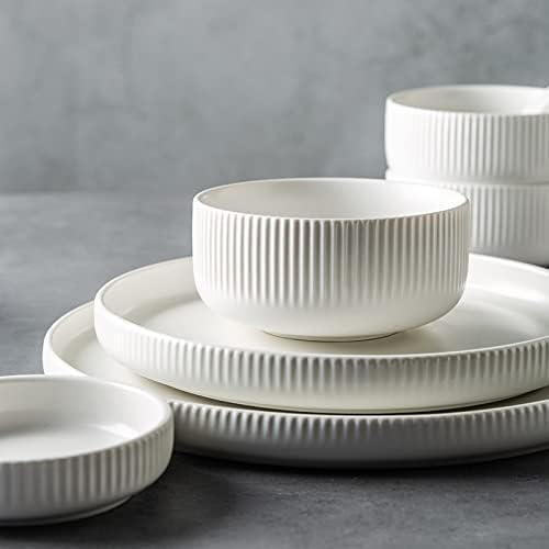 Ceramic Tableware Nordic Ceramic Tableware Matte Glazed Style Dishes Sets Salad Soup Bowl Flat Plate Dinnerware Dinner Set,White 6 Person Set
