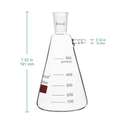 stonylab Filtering Flask with 24/40 Standard Taper Outer Joint, Heavy Wall Borosilicate Glass Filter Flask, Bolt Neck with Tubulation, 500 ml
