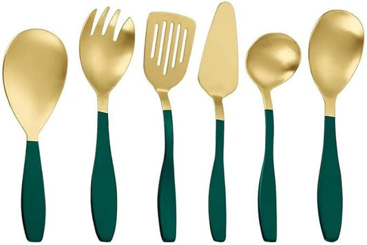 Silverware Set, 6/24/36/48/60/72pcs Kitchenware 5-piece Set Serving Spoon Salad Stainless Steel Spatula, Home Cutlery Flatware Set(Green,6 Pieces for 1)