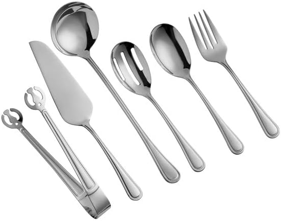 Edgeworth 6-Piece Serving Utensils Set, 18/8 Stainless Steel, Mirror-Polished Finish, Extra Heavy Weight, Silver, 8.5-11.25 Inches