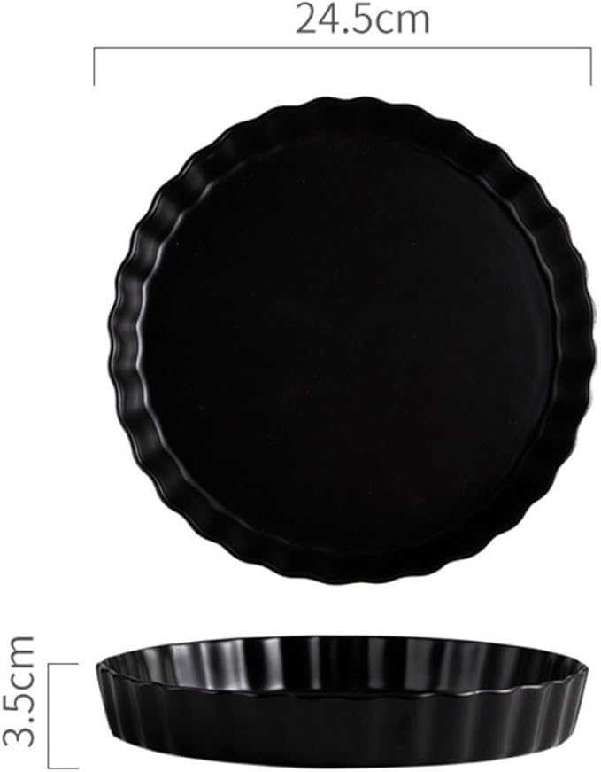Happyyami Creative Ceramics 10-inch Black round Sushi Plate, Simple Italian Noodles Dish, Household Tableware for Home and Restaurant Use